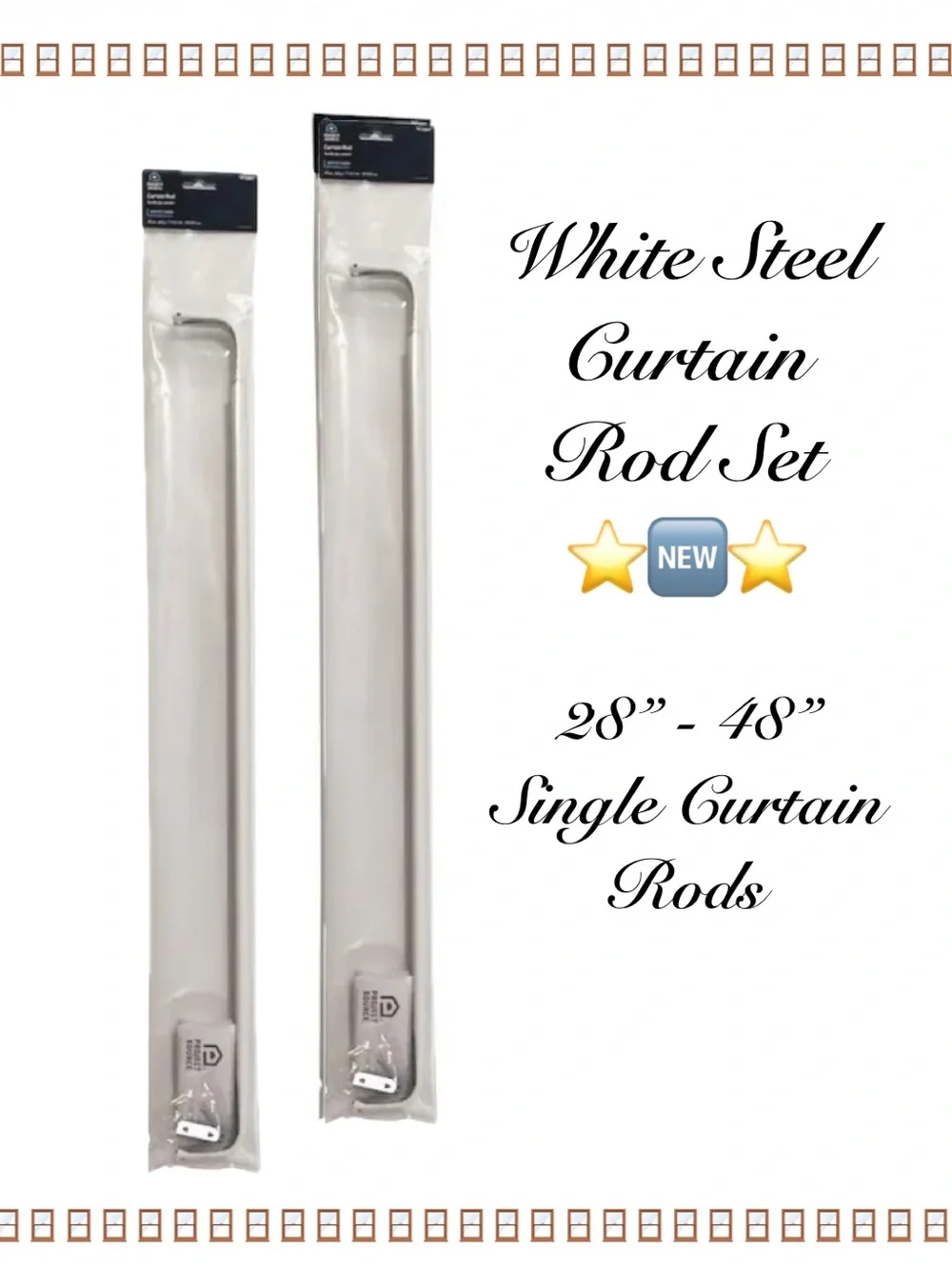 White Steel Single Curtain Rod Set(2) ⭐️🆕⭐️Adjusts 28”- 48” w/Hardware